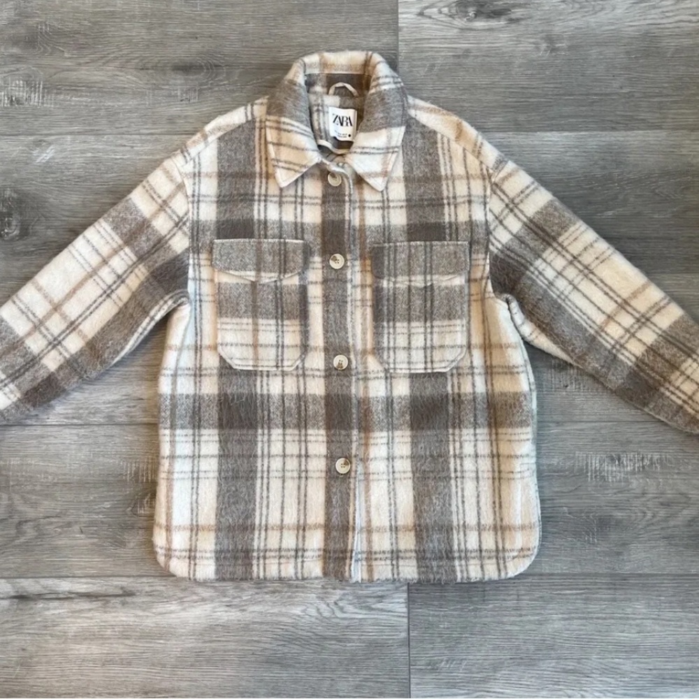 Zara Mens Textured Checkered Plaid Overshirt Size M